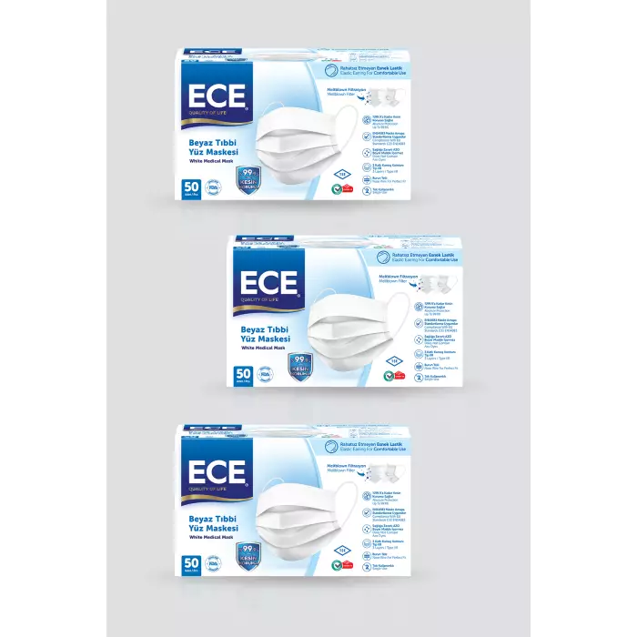 Ece Full Ultrasonik Meltblownlu Beyaz Maske 300 Adet